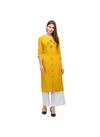 Yellow VT Rayon Party Wear Embroidery Work Kurti With Plazzo SL017